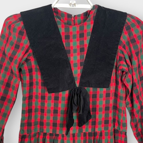 VTG Maggie Breen Girl's Size 10 Jumpsuit Christmas Tartan Red Plaid Velvet Bib - Picture 2 of 5
