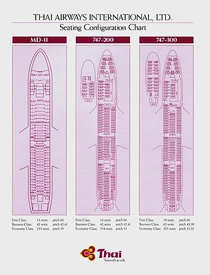 Thai 747 Seat Map Thai Airways International Seating Charts Md-11 747-200 747-300 = | Ebay