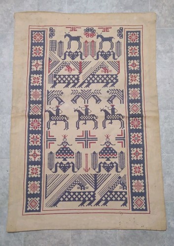 Vintage Scandinavian FOLK ART Hand Sewn Cross Stitch Textile Tapestry Wall Art - Picture 11 of 11
