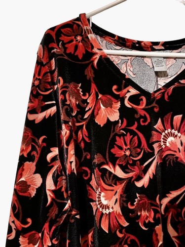 Camicia Catherine's Velluto 1X 18/20 Rosso/Nero Floreale Elasticizzata Manica 3/4 Top - Foto 11 di 19