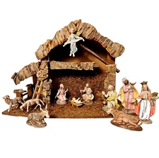 FONTANINI DEPOSE NATIVITY SET 11 Hand Painted Figures & Creche 20"L ITALY READ!