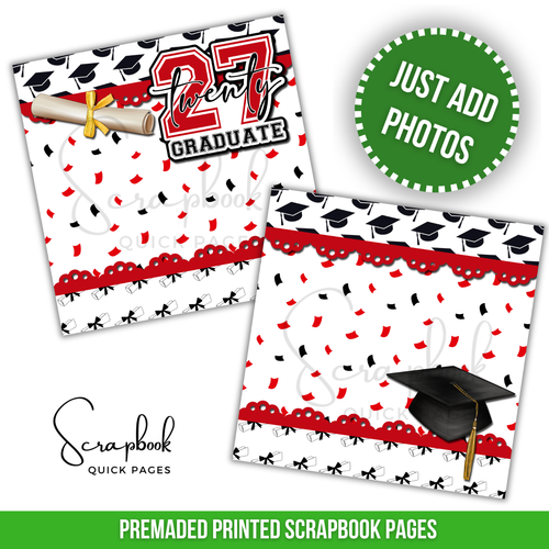 Graduation Choose Year Red Scrapbook PRINTED Premade Scrapbook Quick Pages 152 - Picture 18 of 42