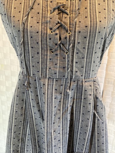 Esley Women's Size Medium Blue Striped Lined Lace-up Sleeveless Short Dress - Picture 5 of 12