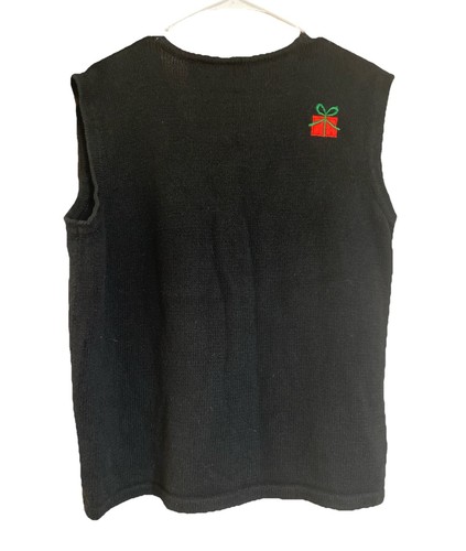 Bobbie Brooks Christmas Santa Sweater Vest Womens Size XL Black Full Zip -Flaw - Picture 8 of 11