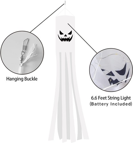 2Pcs Halloween Ghost Windsock LED Lights Outdoor Hanging Yard Party Props - Picture 7 of 9