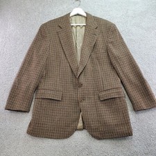 Vintage IZOD Blazer Jacket Mens 42 Brown Houndstooth Single Breasted Dad Grandpa