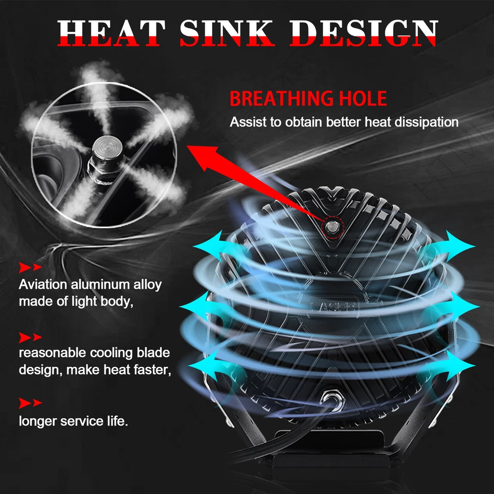 2PCS 7" Inch Laser High Output LED Spot Fog Lights Offroad 4X4 ATV Truck — 第 3/4 张图片