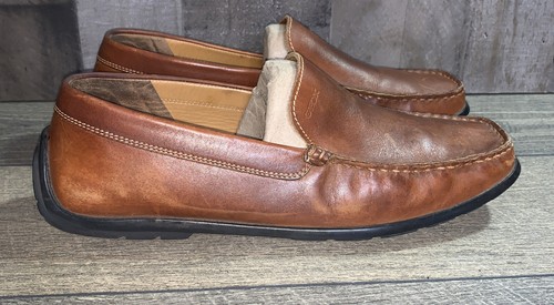 Geox Respira men's Brown smooth leather moc toe dress loafer shoes size US 12 - Picture 4 of 12