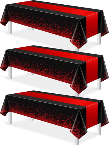 3Pcs Black and Red Tablecloth Party Decorations,Plastic Black Table Cloth Printe