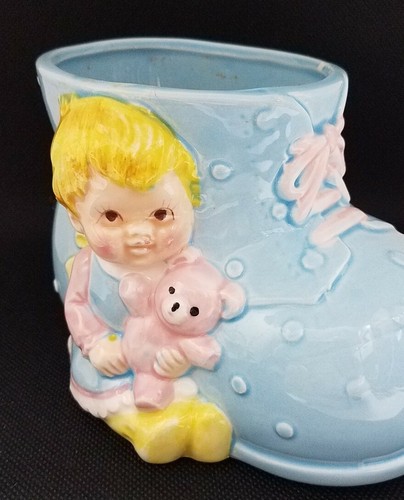 VINTAGE BABY ÜBERTOPF - blaue Bootie - ein Mädchen in Rosa mit einem rosa Teddybären - Bild 6 von 10