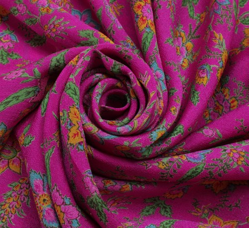 Sushila Vintage Magenta Saree Pure Georgette Silk Printed Floral Craft Fabric - Picture 9 of 9