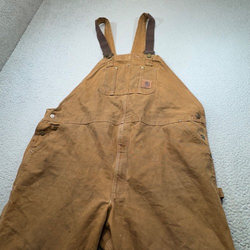 Carhartt Overalls Men 50x29 Brown Duck Bib Double Knee Canvas R06 Workwear - Picture 14 of 21