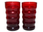 PAIR (2) Anchor Hocking Royal Ruby Modern Glass Ring Tumblers Ribbed 5" ca. 1950