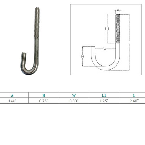 Marine Boat Stainless Steel T316 J Bolt Spring Hook J-Bolt J Hook - Picture 8 of 13