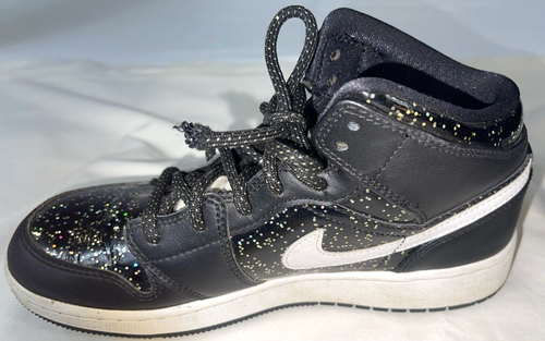 Nike Air Jordan 1 Mid SE Black Sparkle AV5174-001 5.5Y Very Nice Condition - Picture 6 of 14