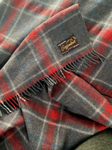 Raymond Gagandoot Large All Wool Red Gray Plaid Tweed Blanket Throw With Fringe - Afbeelding 1 van 12