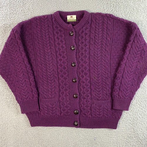 Carraigdonn Cardigan Sweater Womens S Cable Knit Merino Wool Fishmerman Ireland - Picture 2 of 13