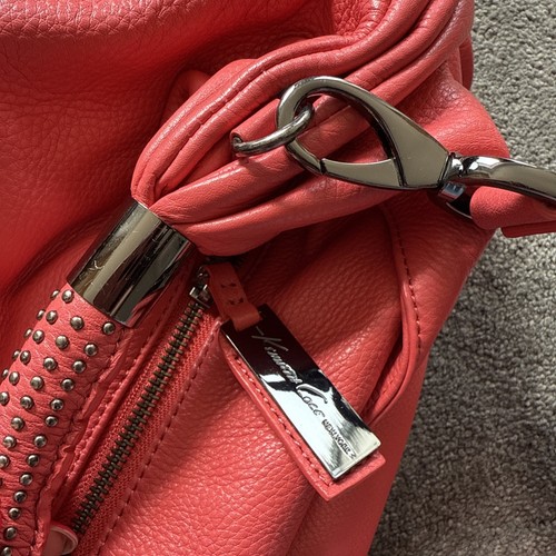 Kenneth Cole Salmon Pink Leather Hobo Bag With Studded Handles - Picture 3 of 4
