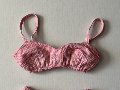Vintage Bikini Swimsuit Beach 2 Pc Rare Plaid Pink White Size XS Cotton - Picture 2 of 21