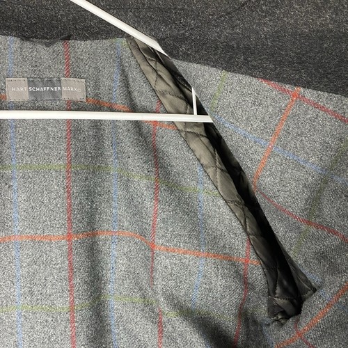 Hart Schaffner Marx Jacket Mens Size L Grey Wool Car Overcoat Plaid Lined Italy - Picture 10 of 15