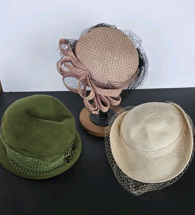 40s 50s vintage mint‎ green Hat pearl Mesh Net Church Spring Summer Hat Box Green church hat - Gem main image 4
