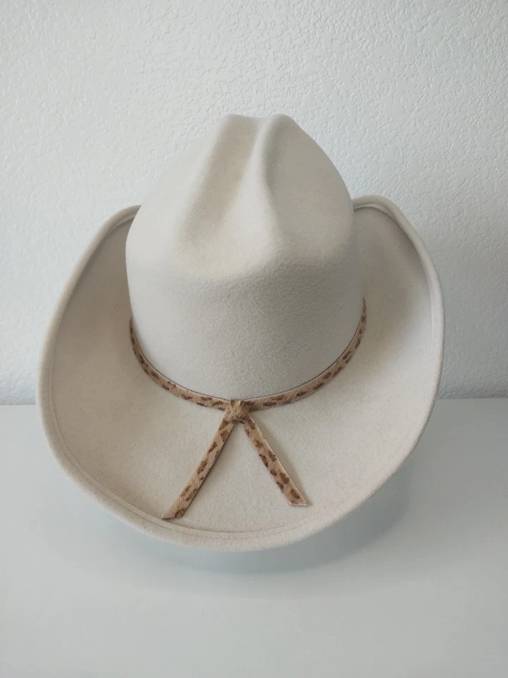 Sombrero de Vaquera Eric Javits Para Mujer Crema Beige Lana Stetson Rodeo Estampado Leopardo Foto 2 de 4