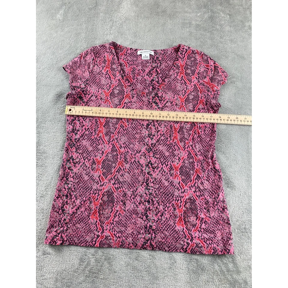Liz Claiborne Pink Snake Print V-Neck Cap Sleeve Blouse Womens Size L - Image 4 of 4
