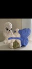 Vintage Ceramic Poodle Kitsch Dog Planter w/ Shell Cart -