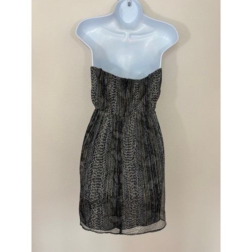Twelfth Street by Cynthia Vincent Strapless Silk Dress Sz 4 Black Metallic Print - Picture 3 of 6