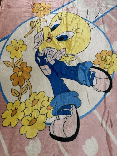 Novatex Y2K Pink Tweety Bird Toddler Kids Blanket Warner Bros 89 X 58 RARE - Picture 2 of 10