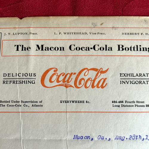 1908 The Macon Coca-Cola Bottling Co. Georgia Letterhead