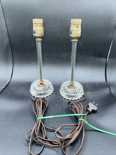 Vintage Art Deco Glass Pinwheel Vanity Table Lamps Working 11-1/2" Set of 2