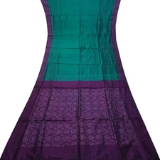 Namaste Vintage Teal Sarees 100% Pure Silk Handwoven Ikat Sari 5YD Craft Fabric