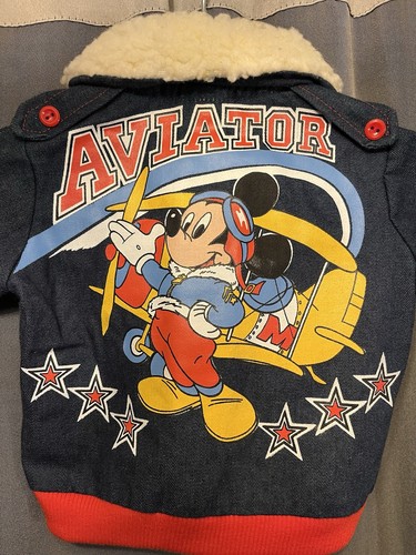 Vintage Mickey Mouse Flying Ace Disney Kids Denim Flight Jacket 12 Months - Picture 6 of 6