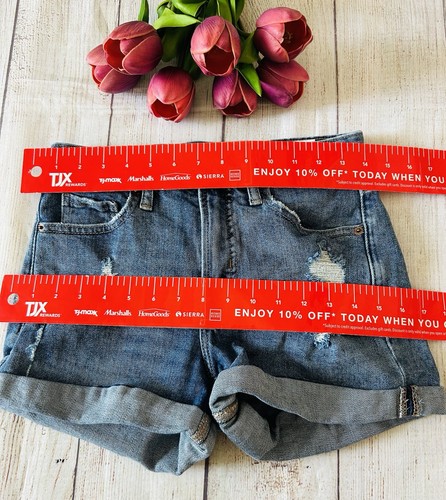 Old Navy blu alto O.G. Pantaloncini denim dritti invecchiati con polsini taglia 2 - Foto 7 di 9