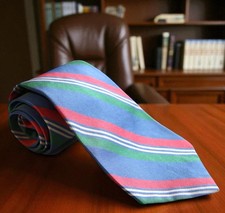 Preppy Vintage Polo Ralph Lauren Repp Striped Blue Pink Green Made USA Neck Tie