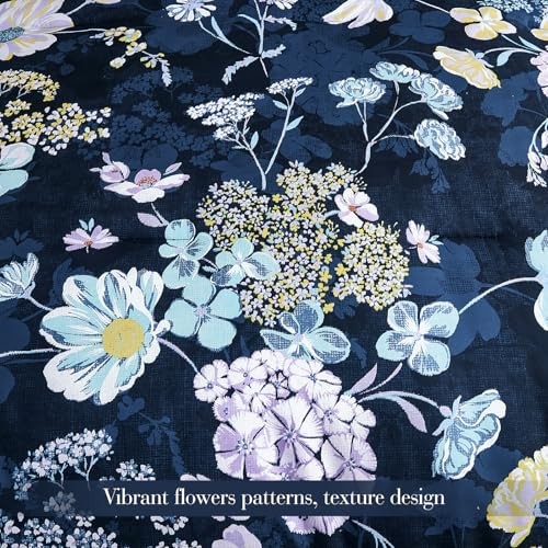 Fall Floral Comforter Set Size, 7 Piece Comforter Bedding Set, Queen Navy - Picture 3 of 7