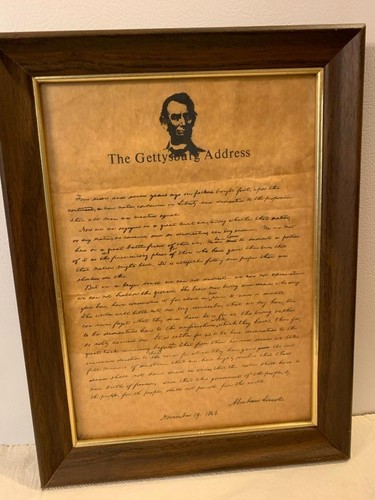 The Gettysburg Address Abraham Lincoln on Vintage Aged Parchment Paper Framed - Picture 2 of 11