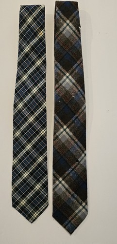 Vintage Pendleton- Lot Of 2- 100% Wool Brown Blue Plaid Mens Neck Ties- USA - Picture 2 of 10