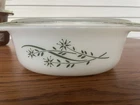 Vintage Pyrex Green Honeysuckle 043 Casserole Dish 1.5 Qt with Lid