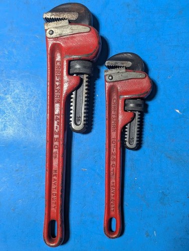 Craftsman 10" & 14" Heavy Duty Pipe Wrenches 55676 & 55677 Red Vintage Tools - Picture 1 of 7