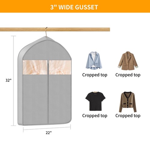3” Gusseted Garment Bags for Hanging Clothes, Breathable Closet Storage for S... - Picture 3 of 7