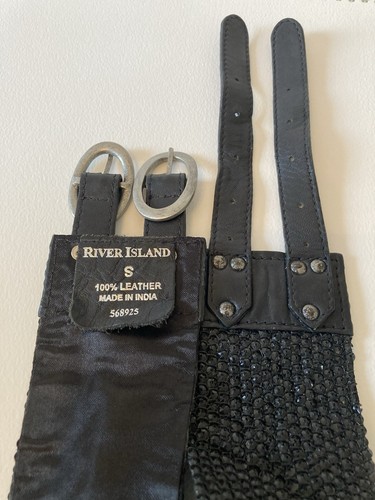 Women’s Y2K Punk/Gothic Style Wide Double Strap Black Belt With Sequins 26” S - Picture 3 of 4