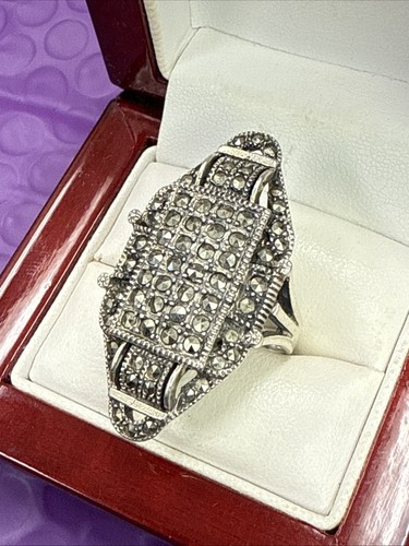 ❤️ Vintage 30er Jahre Art Deco Sterling Silber & Markasiten Designer Ring Gr. 8