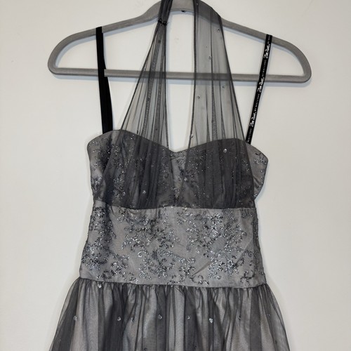 ZUM ZUM Dress Juniors Size 1 Silver Sparkle Fit & Flare Tulle Halter 90s HOCO - Picture 2 of 15