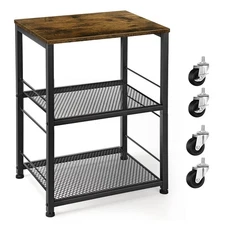 Small Nightstand Industrial Square End Table with Storage Shelf Farmhouse Sof...