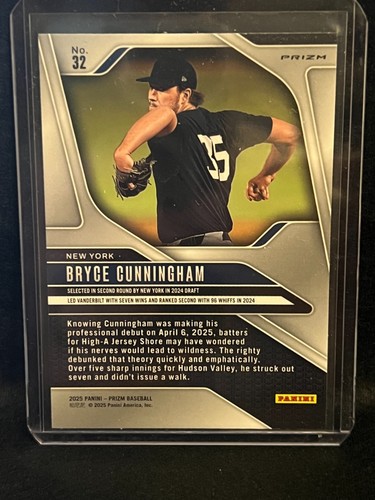 Bryce Cunningham 2025 Panini Prizm - Silver Prizm #32 - New York Yankees - Picture 2 of 2