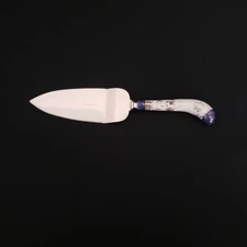 Vintage Sheffield England Pie Cake Server Blue Porcelain Handle Charcuterie