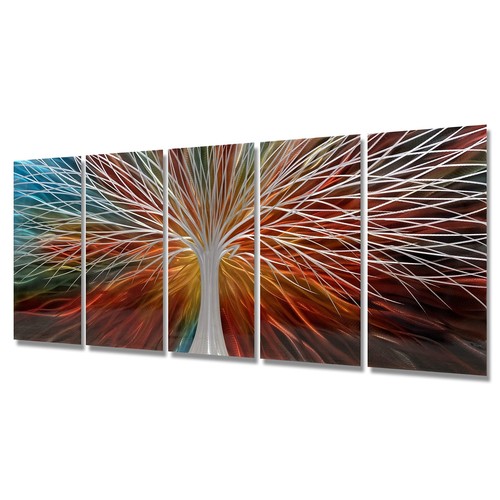 Abstract Large 3D Metal Art Tree Multi-colored Wall Decor Brown Hanging Panel...