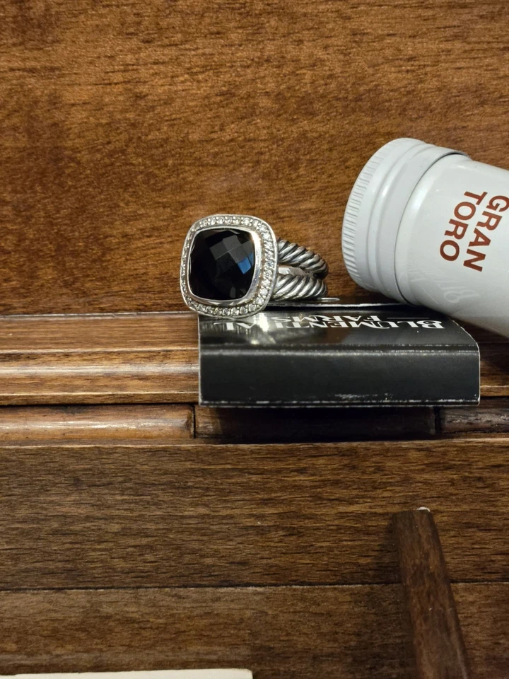 Faceted Onyx Stone and Diamonds  In Silver Ring, By David  Yurman - Image 2 of 4